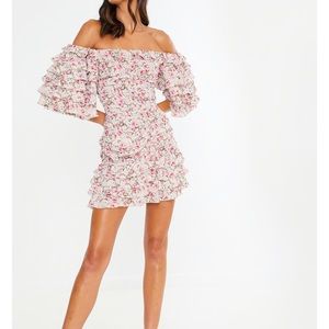 InTheStyle x Lorna Luxe ruffle off shoulder dress